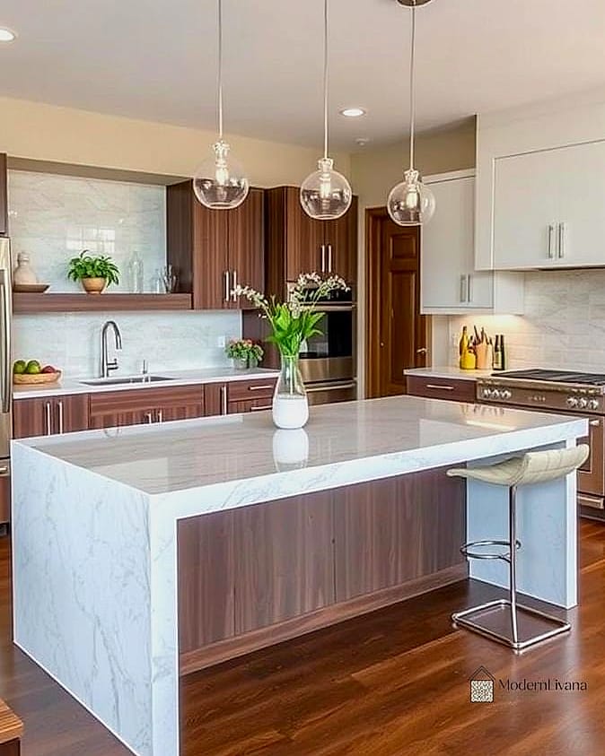 27 Kitchen Island Ideas That Designers Keep Coming Back To 2 Waterfall Quartz Edges