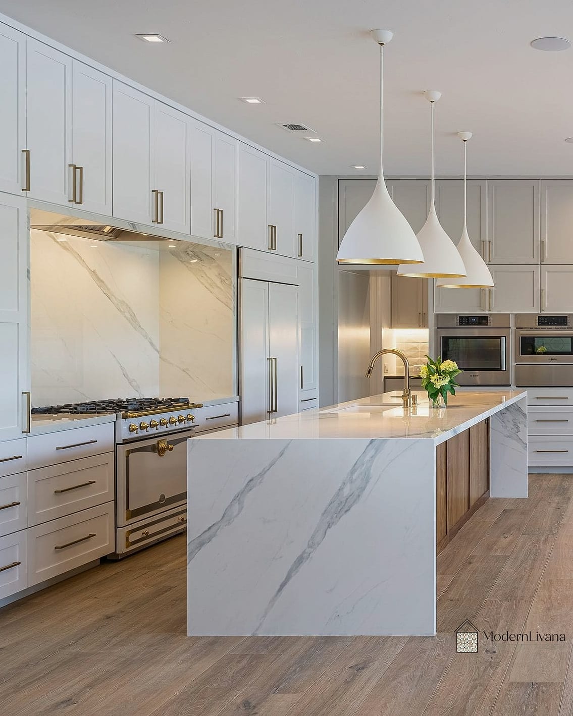 23 White Modern Kitchen Ideas Worth Bookmarking Before You Renovate 3 Waterfall Quartz Island