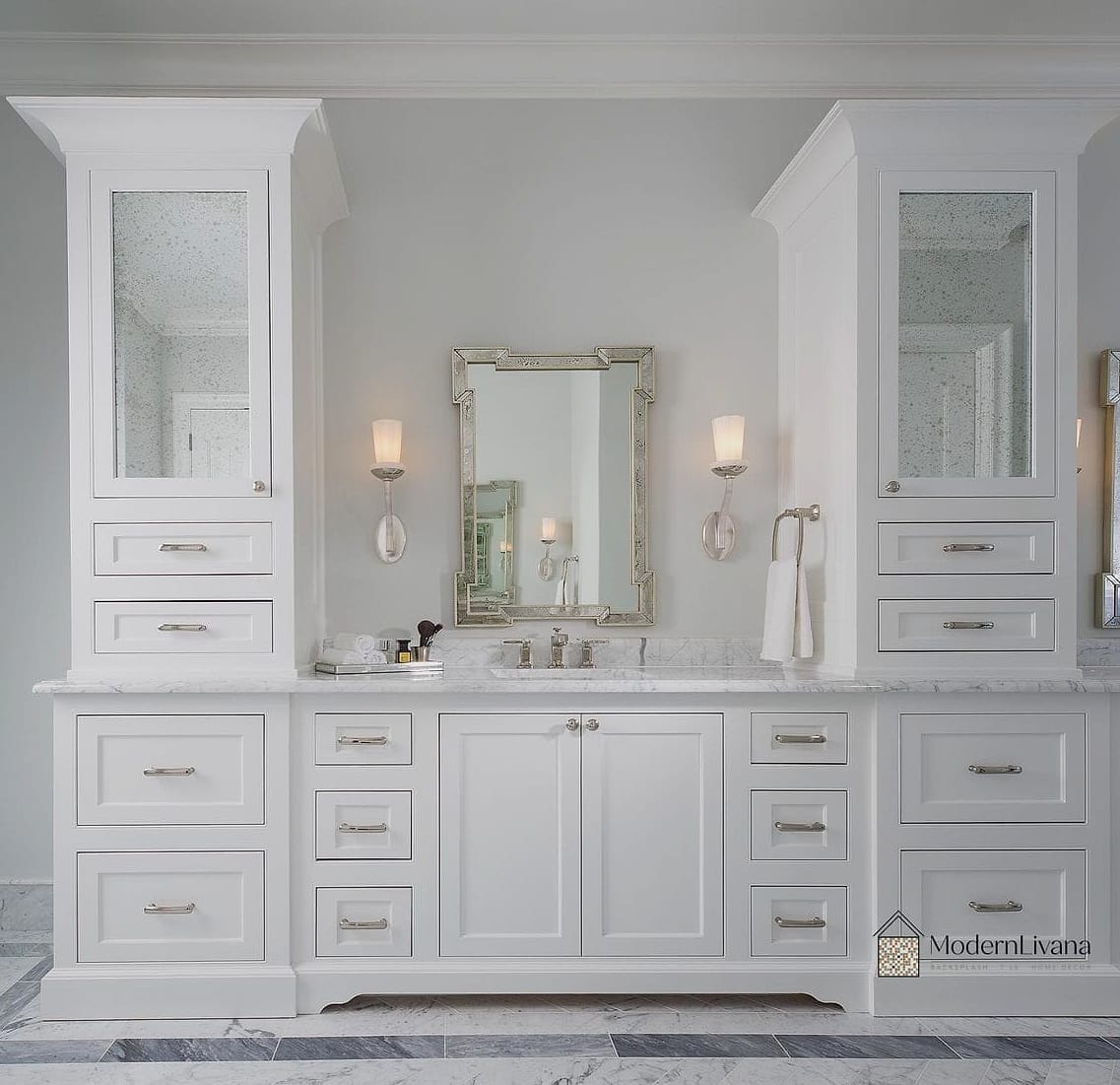 26 White Cabinets Ideas That Look Expensive But Aren't 22 White Bathroom Vanities with Marble Countertops