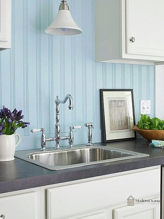 White Beadboard with Blue Tile Insert