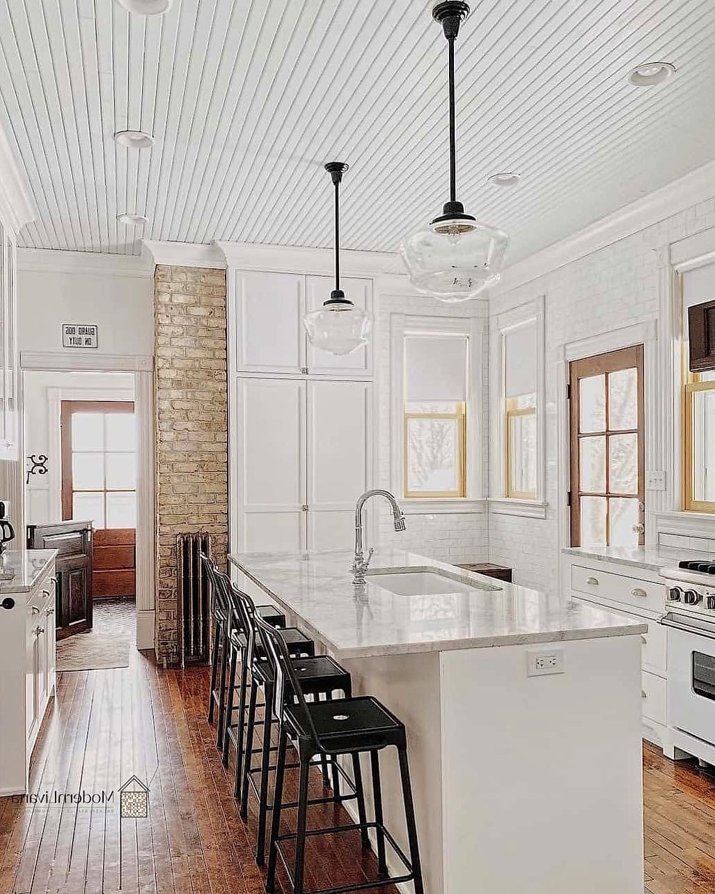 28 White Farmhouse Kitchen Ideas That Look Expensive But Aren't 24 White Beadboard Ceiling
