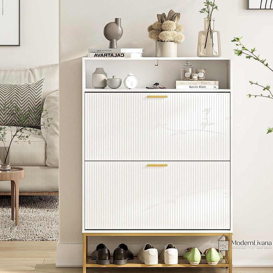 White Cabinet with Open Top Shelf