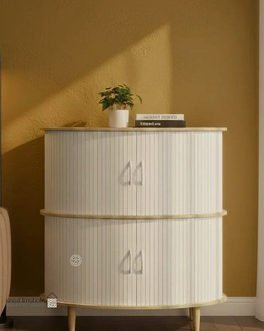 White Cabinet with Curved or Rounded Edges