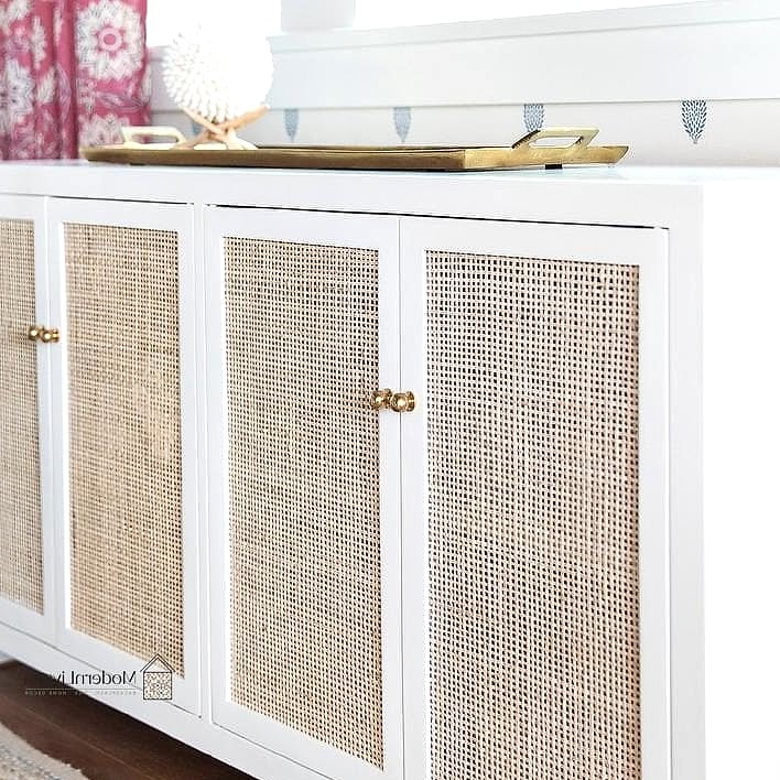 White Cabinet with Woven Basket Storage