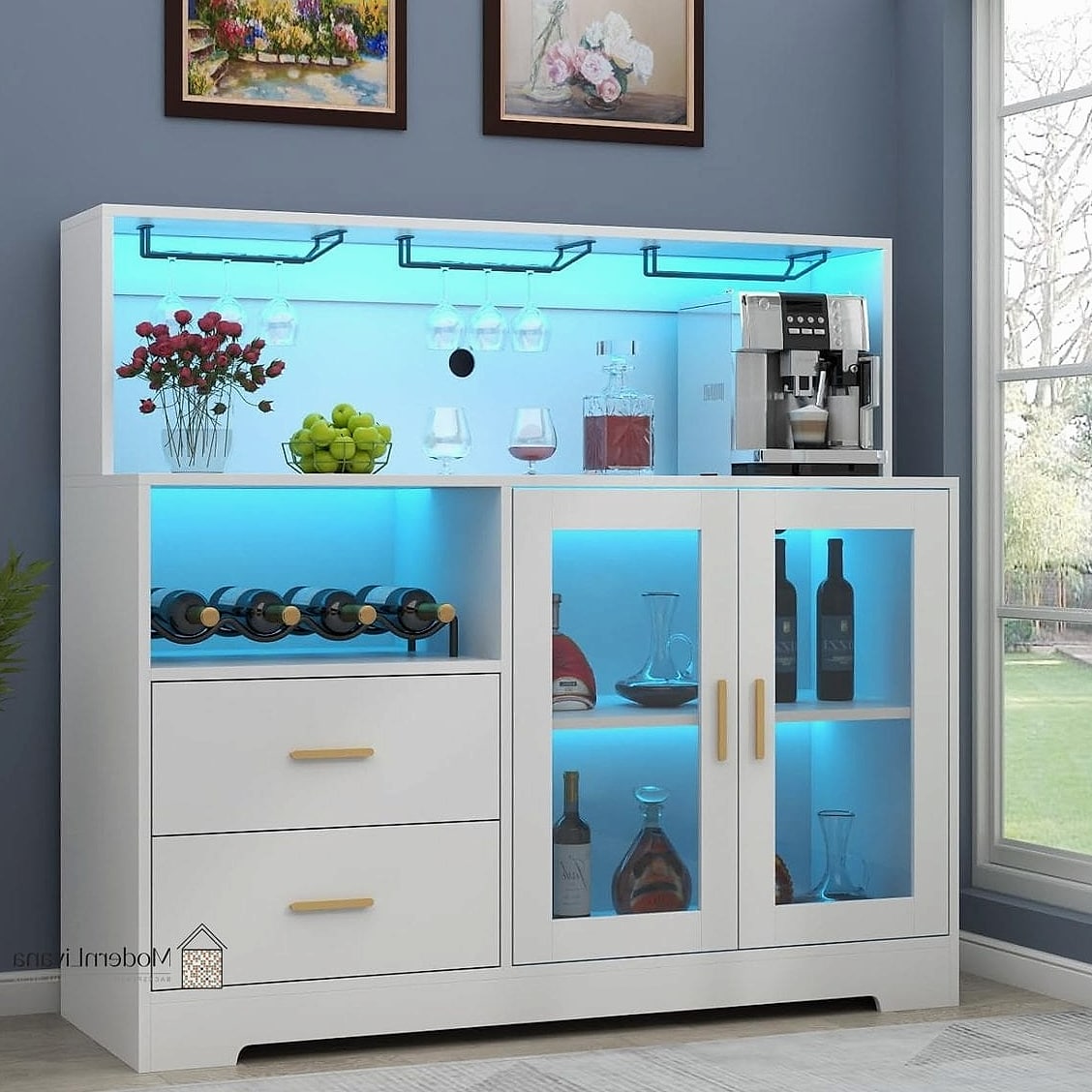 White Cabinet with LED Under-Lighting