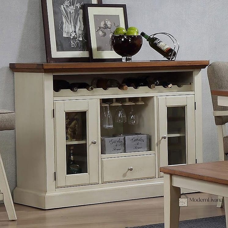 White Cabinet with Antique Brass Foot Rail