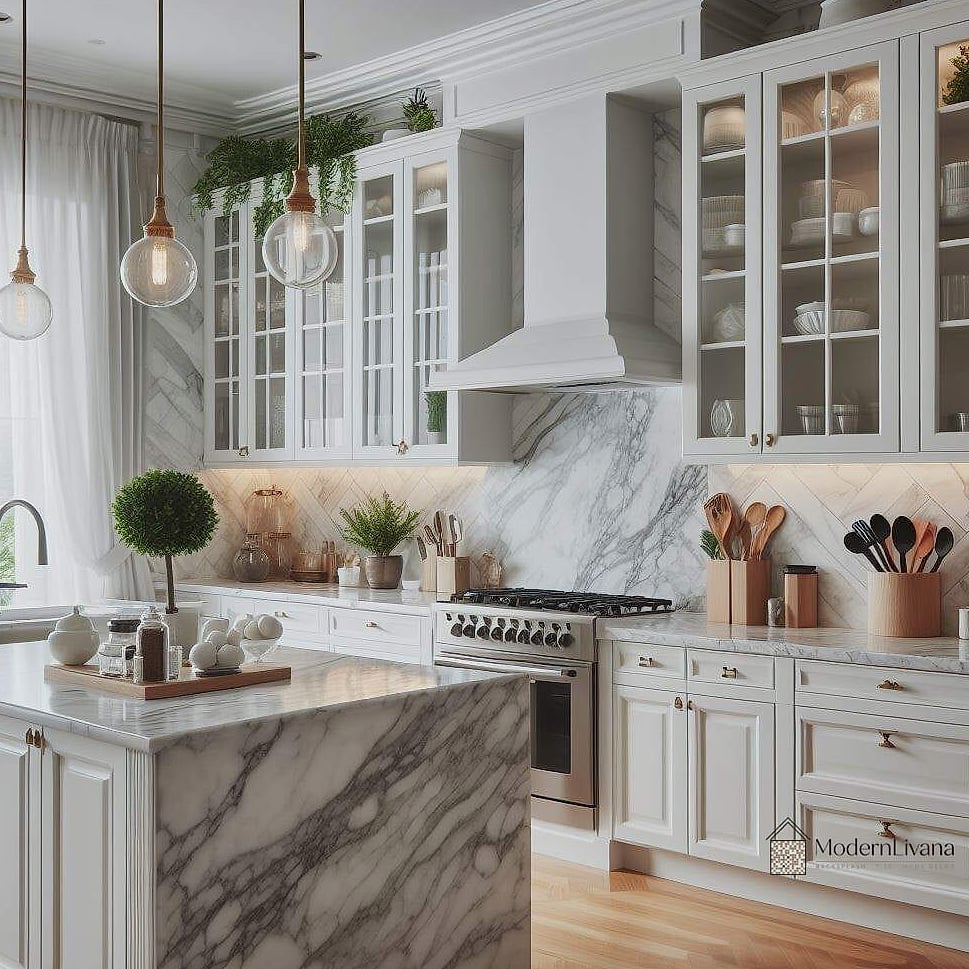 26 White Cabinets Ideas for Every Home Style and Budget 6 White Cabinets with Marble Countertops