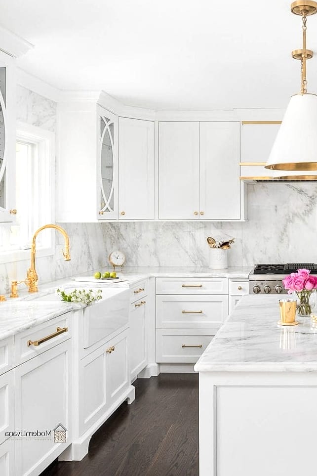 26 White Cabinets Ideas for Every Home Style and Budget 8 White Cabinets with Brass Hardware