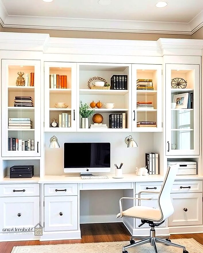 26 White Cabinets Ideas for Every Home Style and Budget 26 White Cabinets in a Home Office Built-In