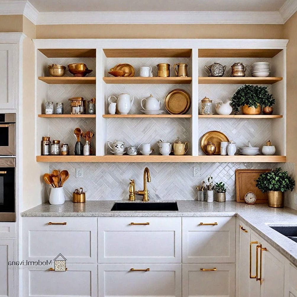 White Cabinets with Open Shelving