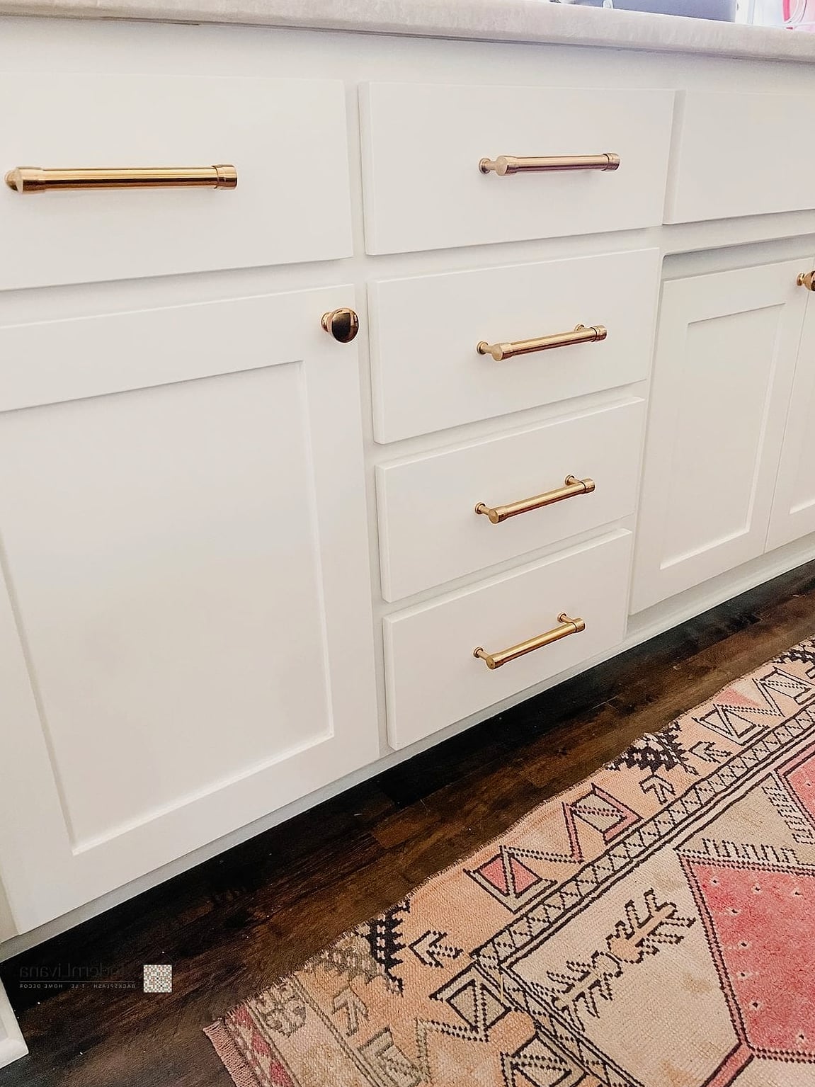 White Cabinets with Brass Hardware
