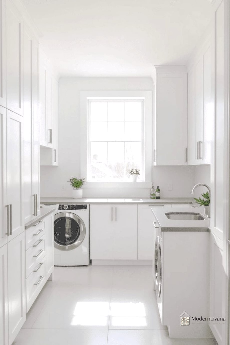 White Cabinets in a Laundry Room
