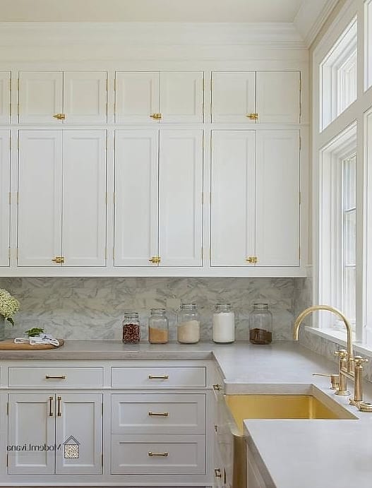 White Cabinets with Brass Hardware