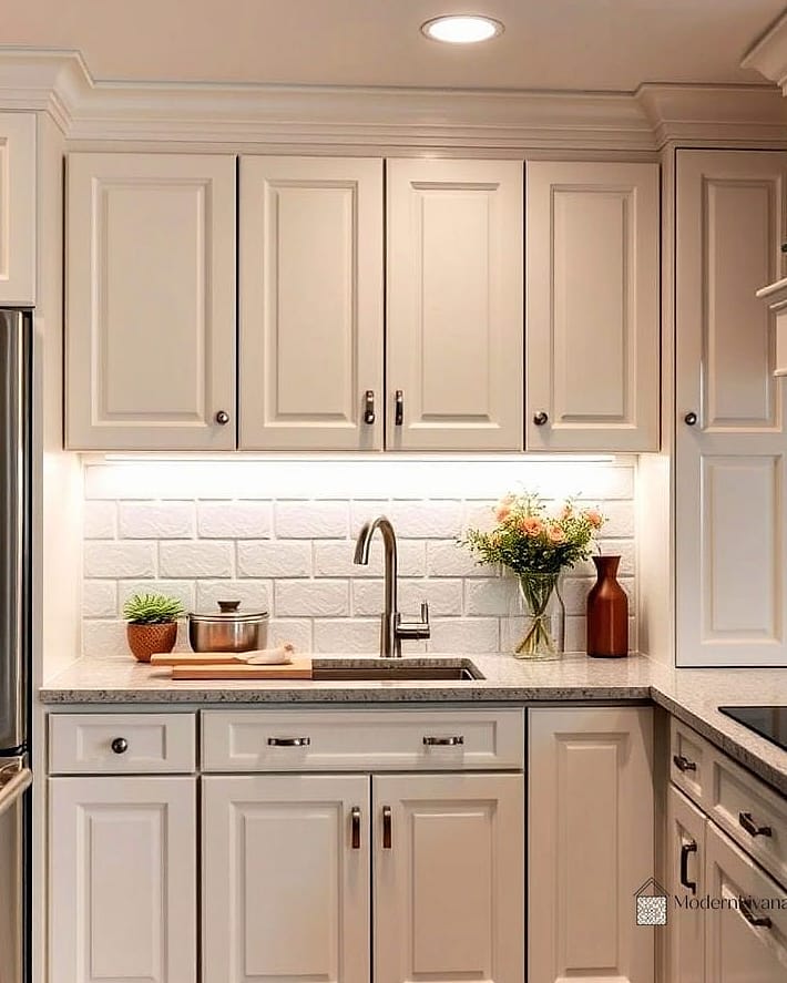 White Cabinets with Under-Cabinet Lighting