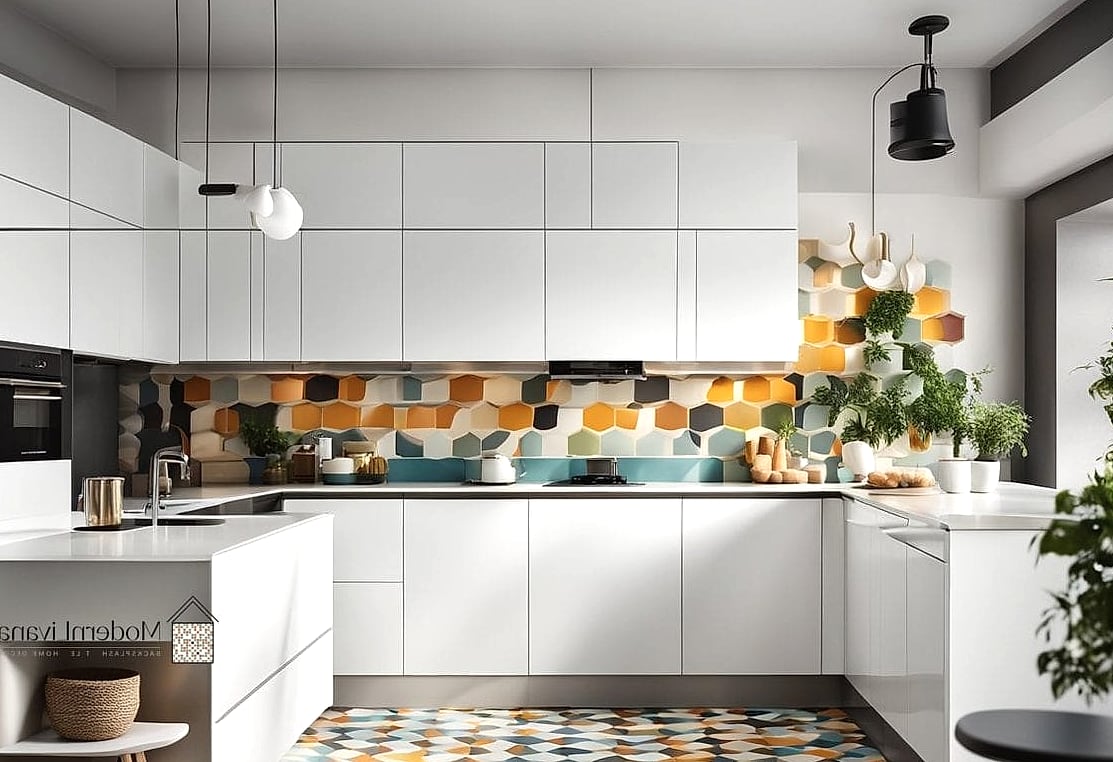 White Cabinets with Colorful Tile Backsplash