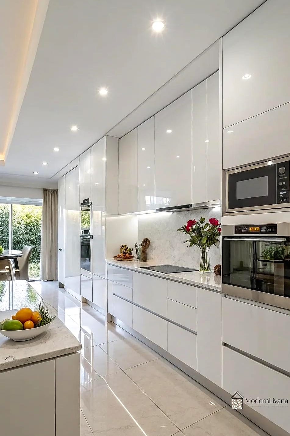 White Cabinets with Integrated Appliances
