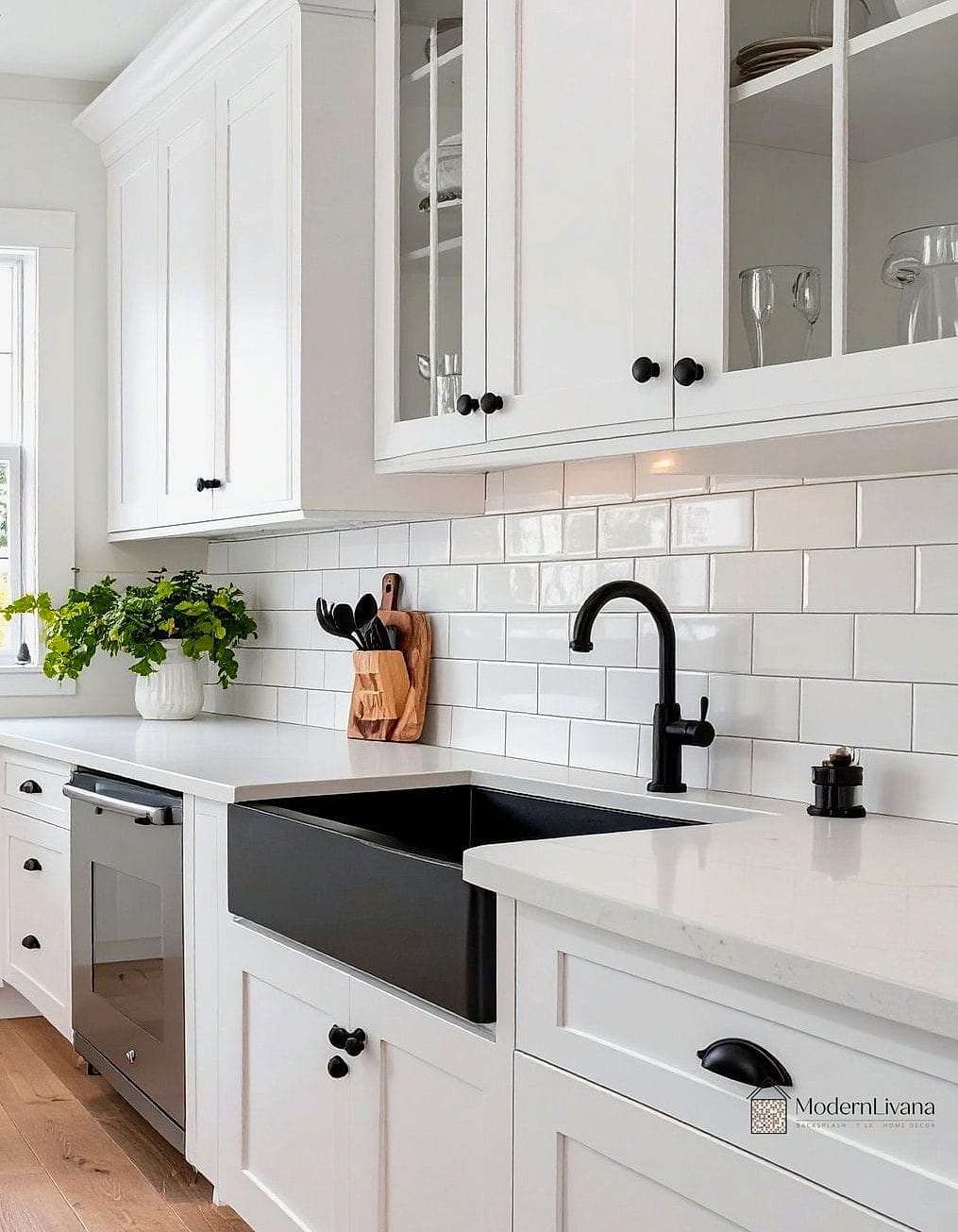 White Cabinets with Black Countertops