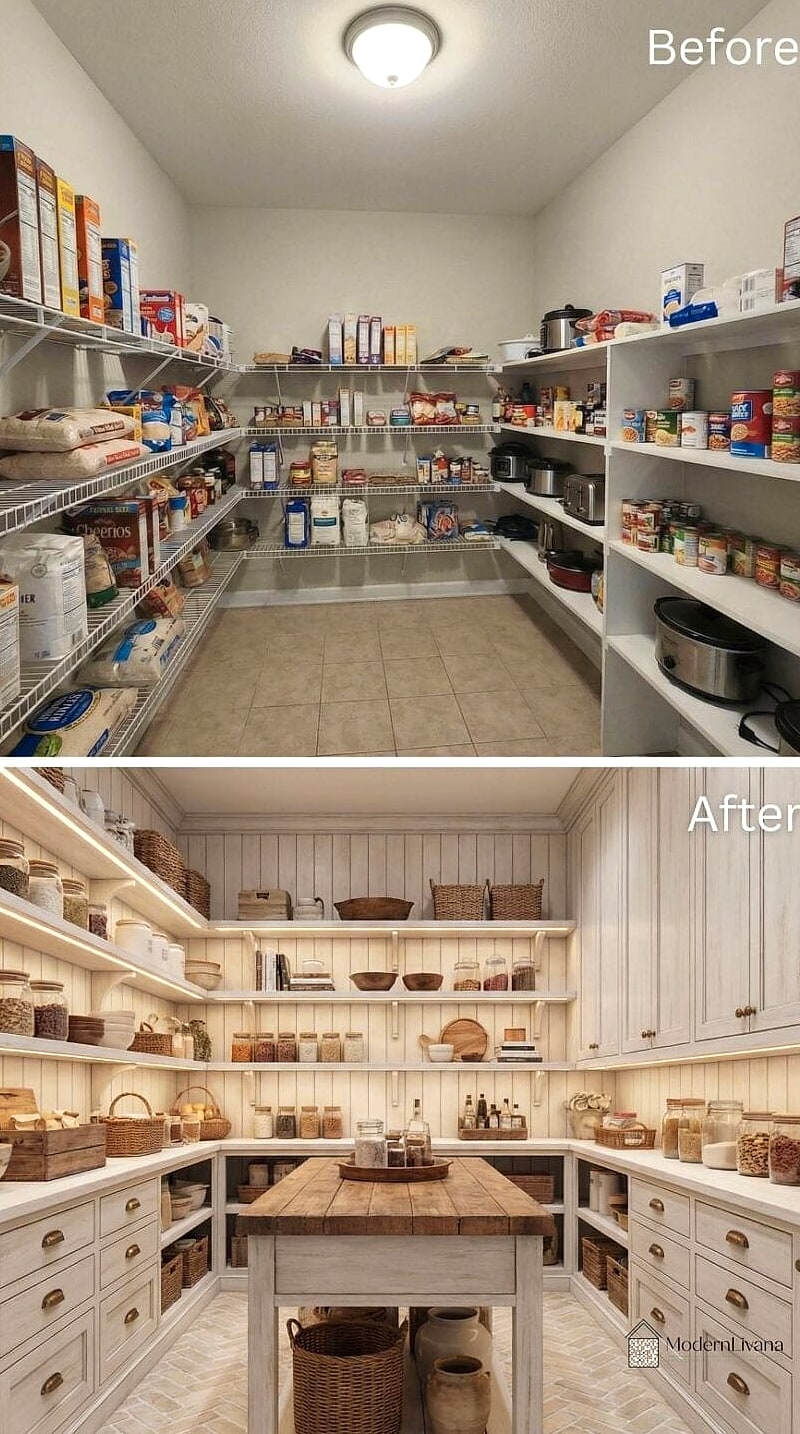 White Cabinets with Open Pantry Storage