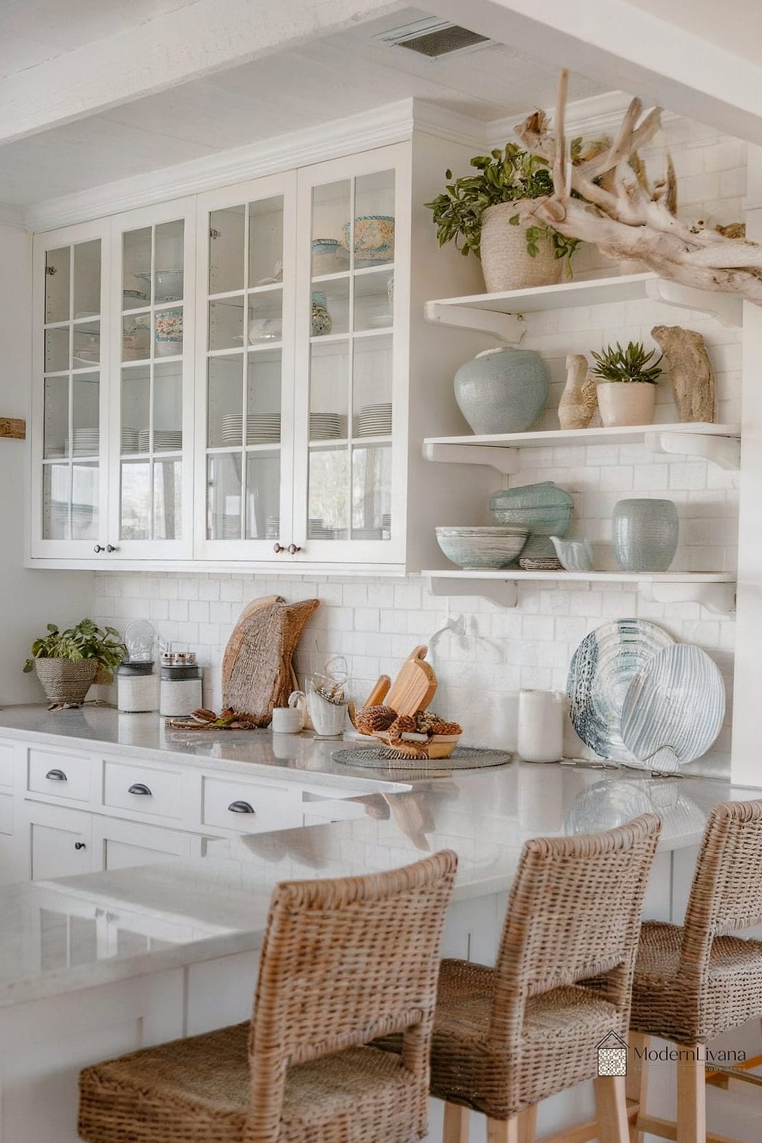White Cabinets in a Coastal-Inspired Kitchen