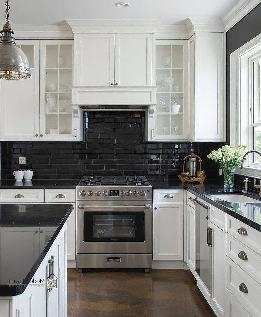 White Cabinets with Black Countertops