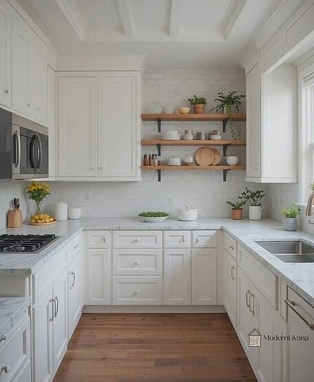 White Cabinets with Open Shelving