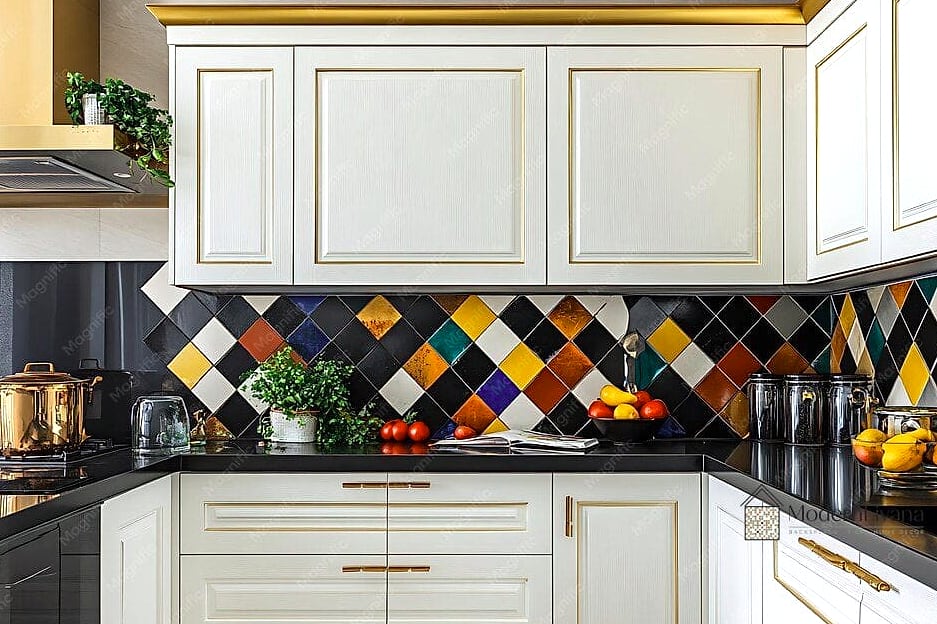 White Cabinets with a Colorful Backsplash