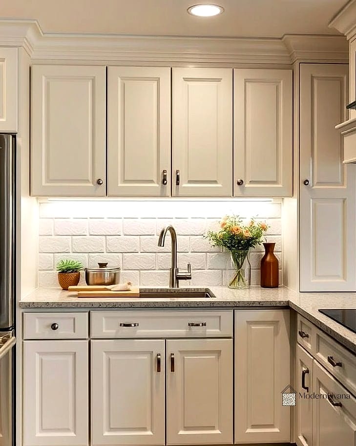 White Cabinets with Under-Cabinet Lighting