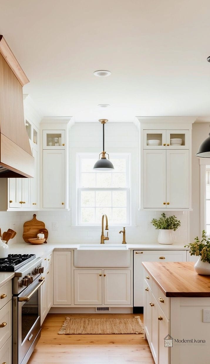 White Cabinets with Warm Wood Floors