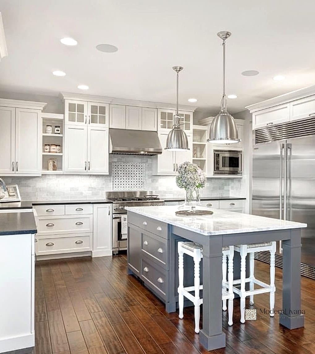 26 White Cabinets Ideas That Look Expensive But Aren't 6 White Cabinets with a Contrasting Island