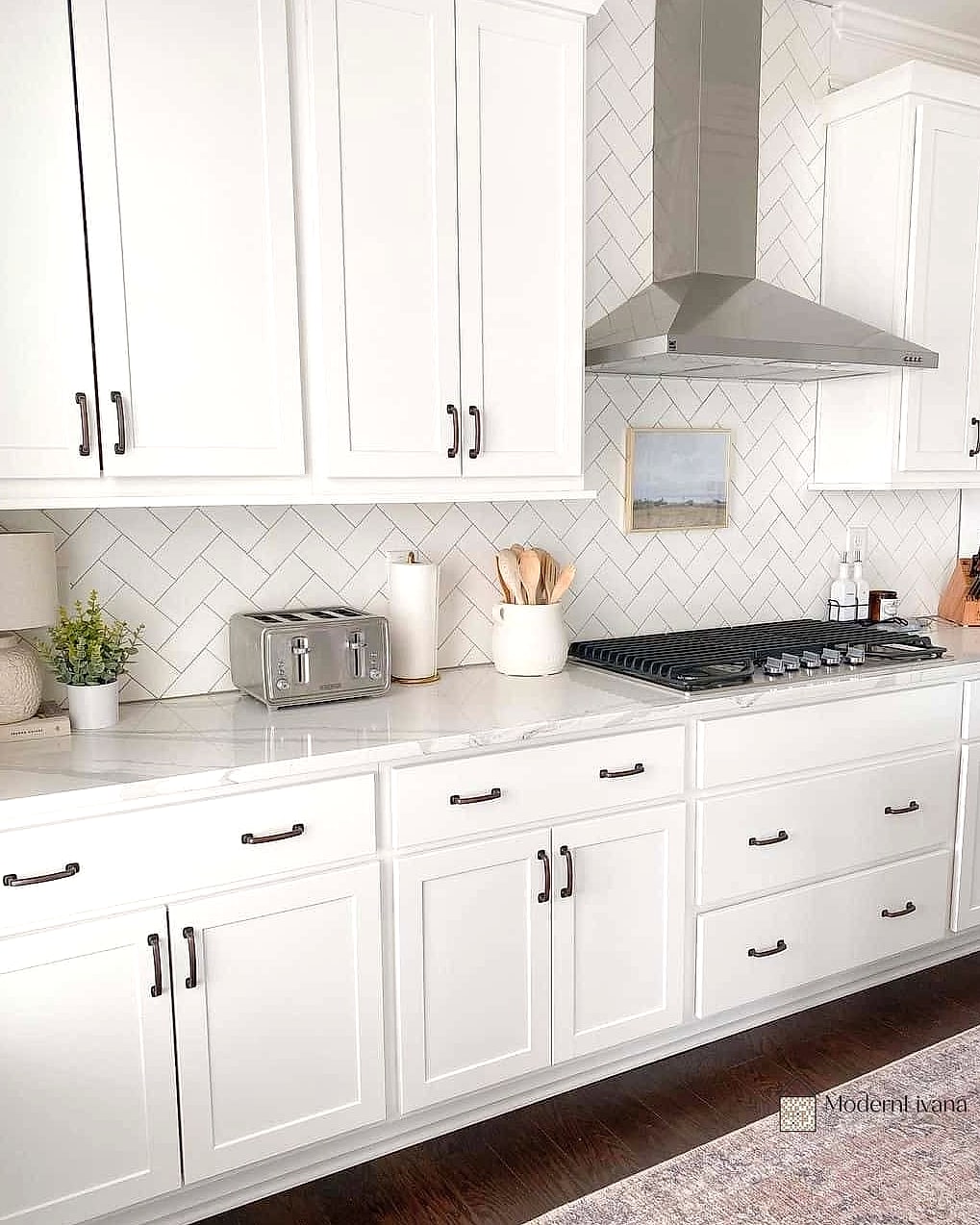 26 White Cabinets Ideas That Look Expensive But Aren't 16 White Cabinets with a Herringbone Tile Floor