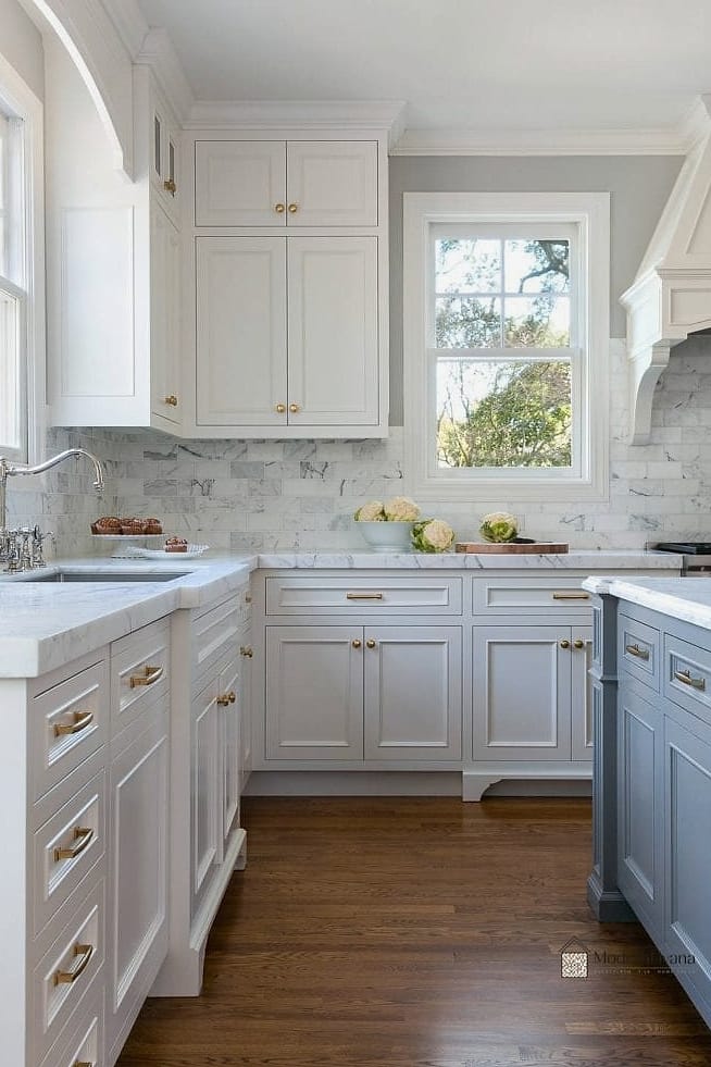 26 White Cabinets Ideas That Look Expensive But Aren't 20 White Cabinets with Antique Brass Cup Pulls on Drawers