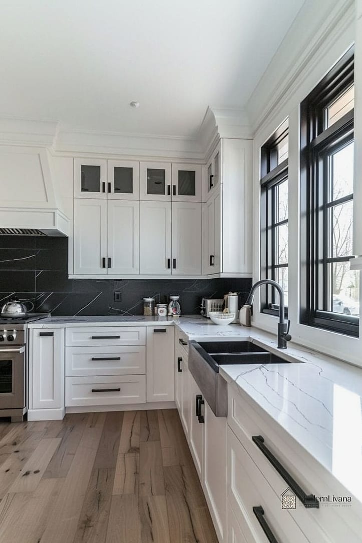 White Cabinets with Black Hardware Accents