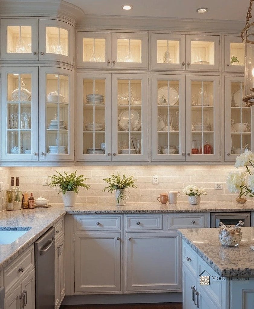 White Cabinets with Glass Fronts