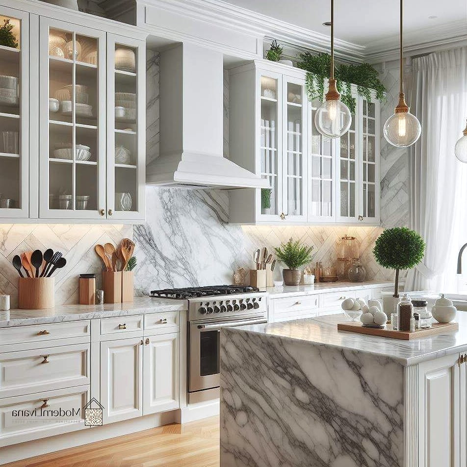 White Cabinets with Marble Countertops