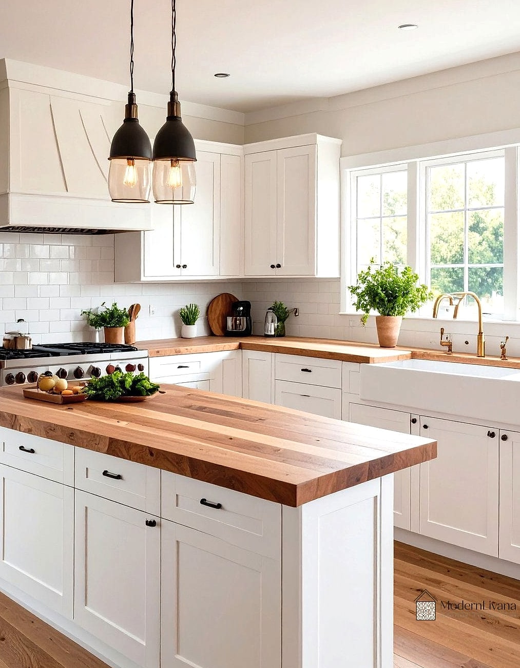 White Cabinets with Butcher Block Counters