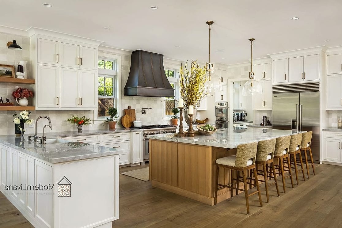 White Cabinets with Wood Accent Shelving