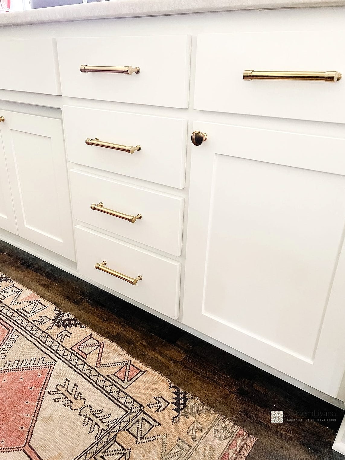 White Cabinets with Brass Hardware