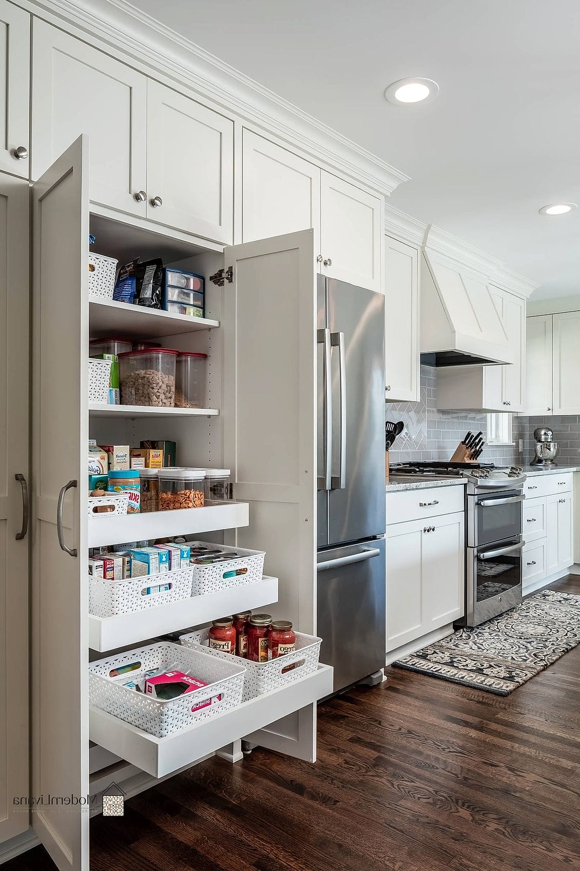 White Cabinets with Built-In Pantry Storage