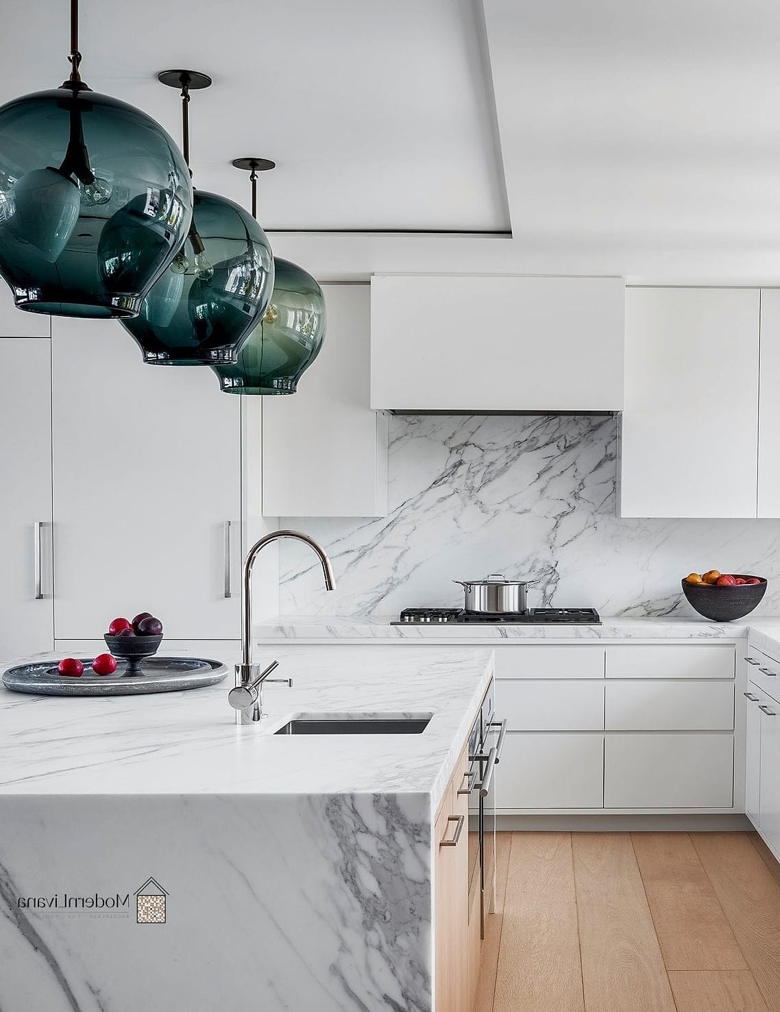30 White Modern Kitchen Ideas Worth Bookmarking Before You Renovate 19 White Cabinets with a Bold Colorful Backsplash