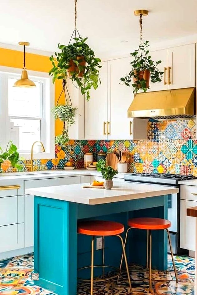 White Cabinets with a Colorful Backsplash
