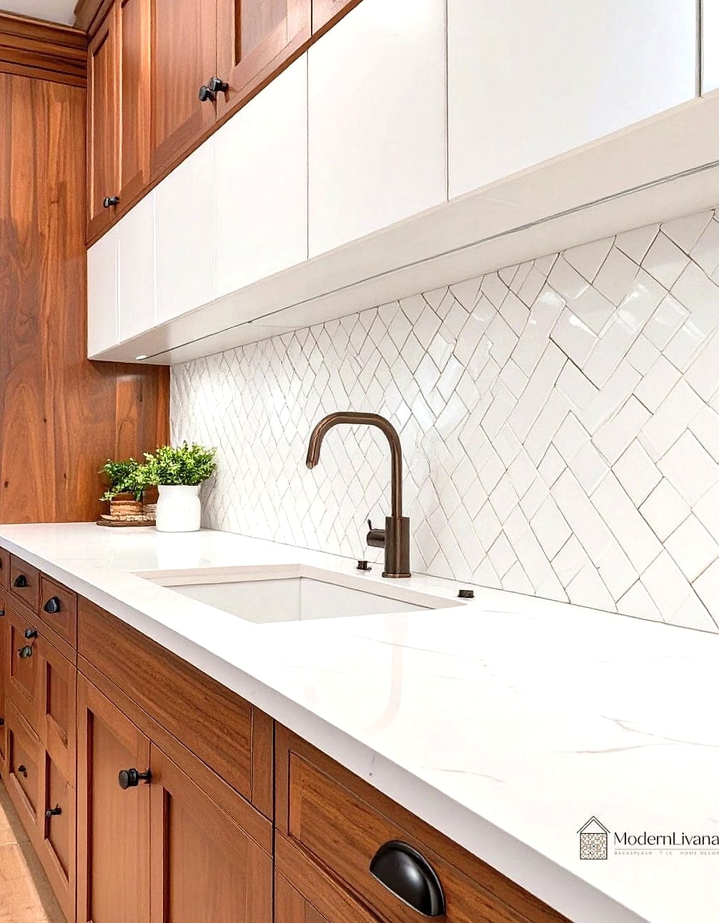 24 White Backsplash Ideas That Work in Any Size Home 14 White Ceramic Basketweave Tile