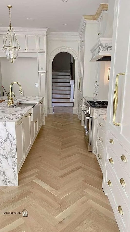 White Herringbone Floor Tile
