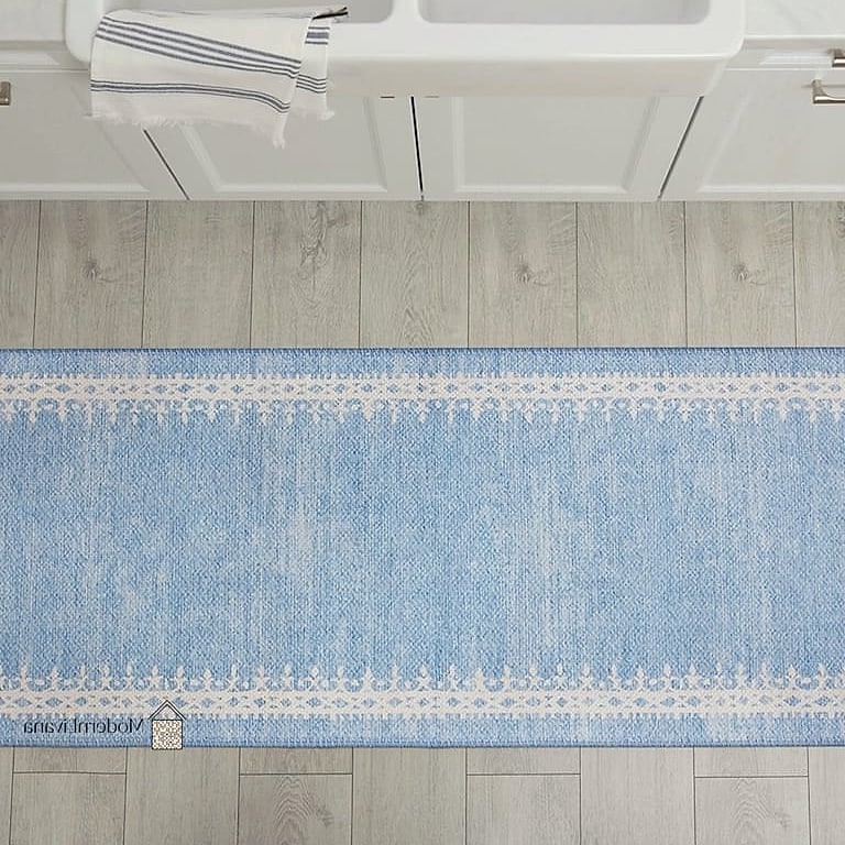 23 Blue and White Kitchen Ideas to Show Your Contractor 21 White Kitchen with Blue and White Patterned Runner