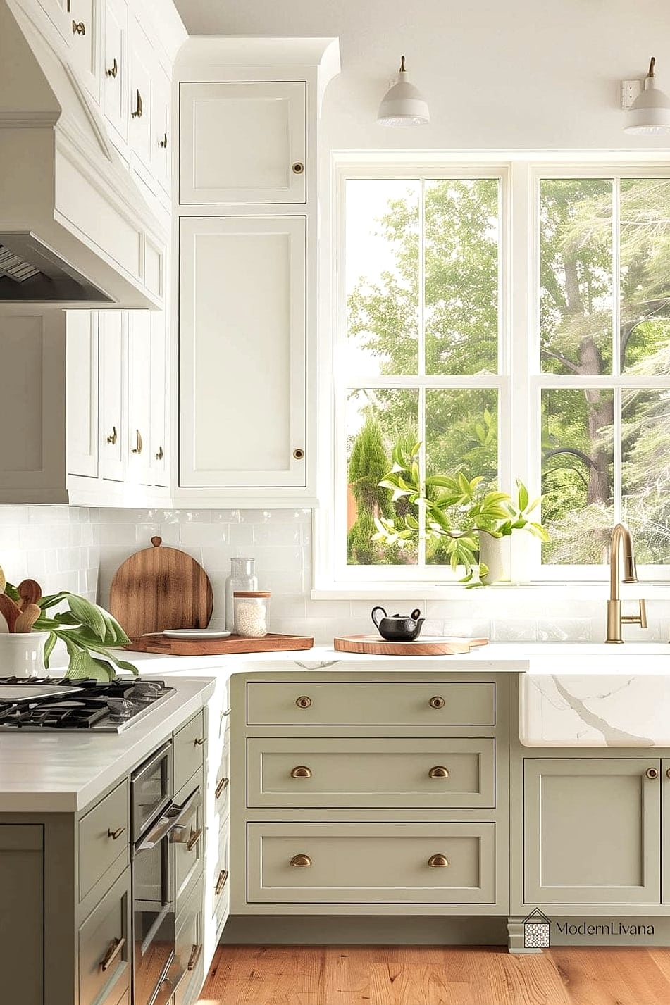 White Kitchen with Sage Green Accents
