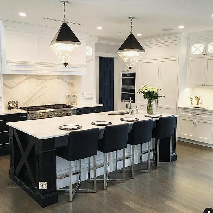 30 White Modern Kitchen Ideas Worth Bookmarking Before You Renovate 18 White Kitchen with a Black Island