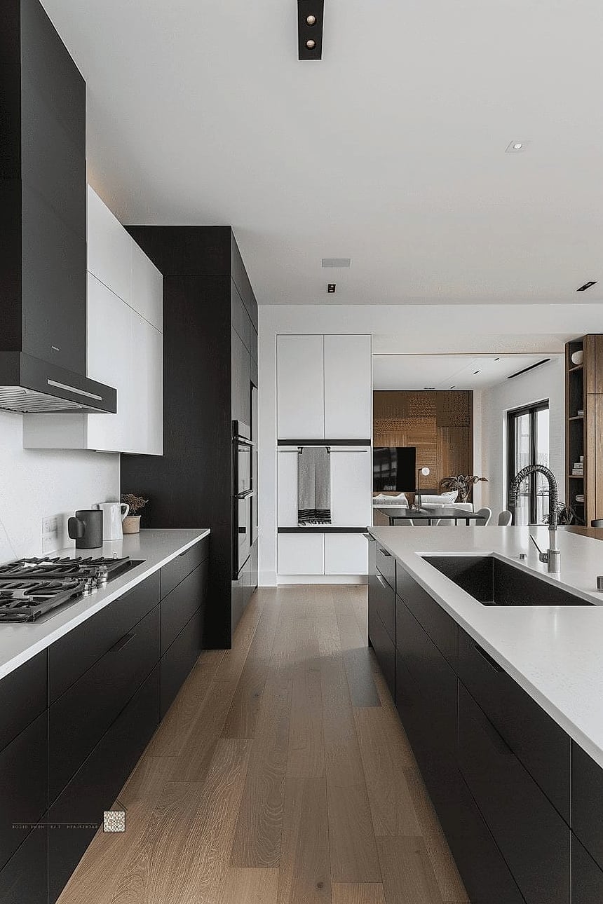 30 White Modern Kitchen Ideas Worth Bookmarking Before You Renovate 21 White Kitchen with Matte Black Fixtures