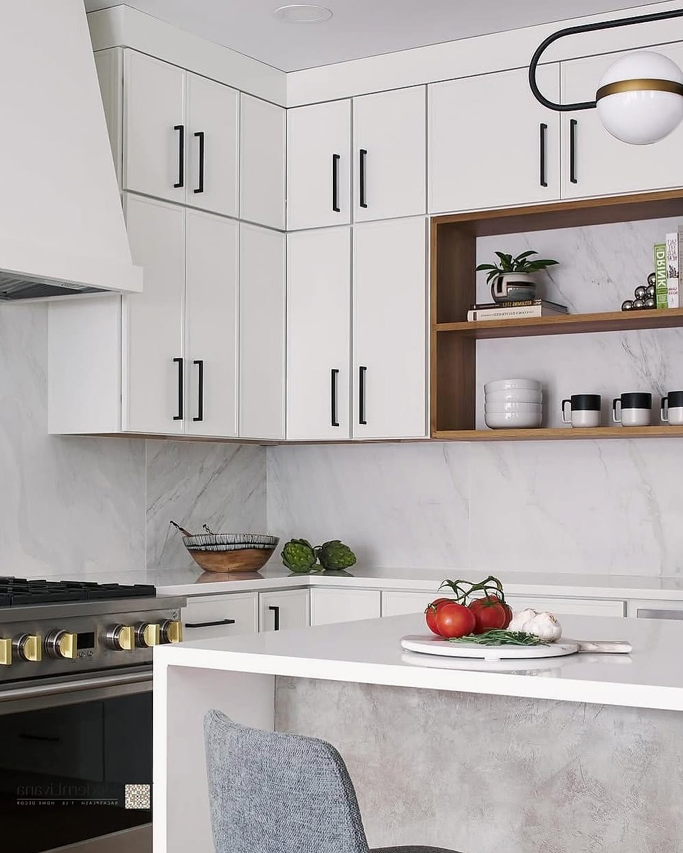 30 White Modern Kitchen Ideas Worth Bookmarking Before You Renovate 24 White Kitchen with Open Shelving and Woven Baskets