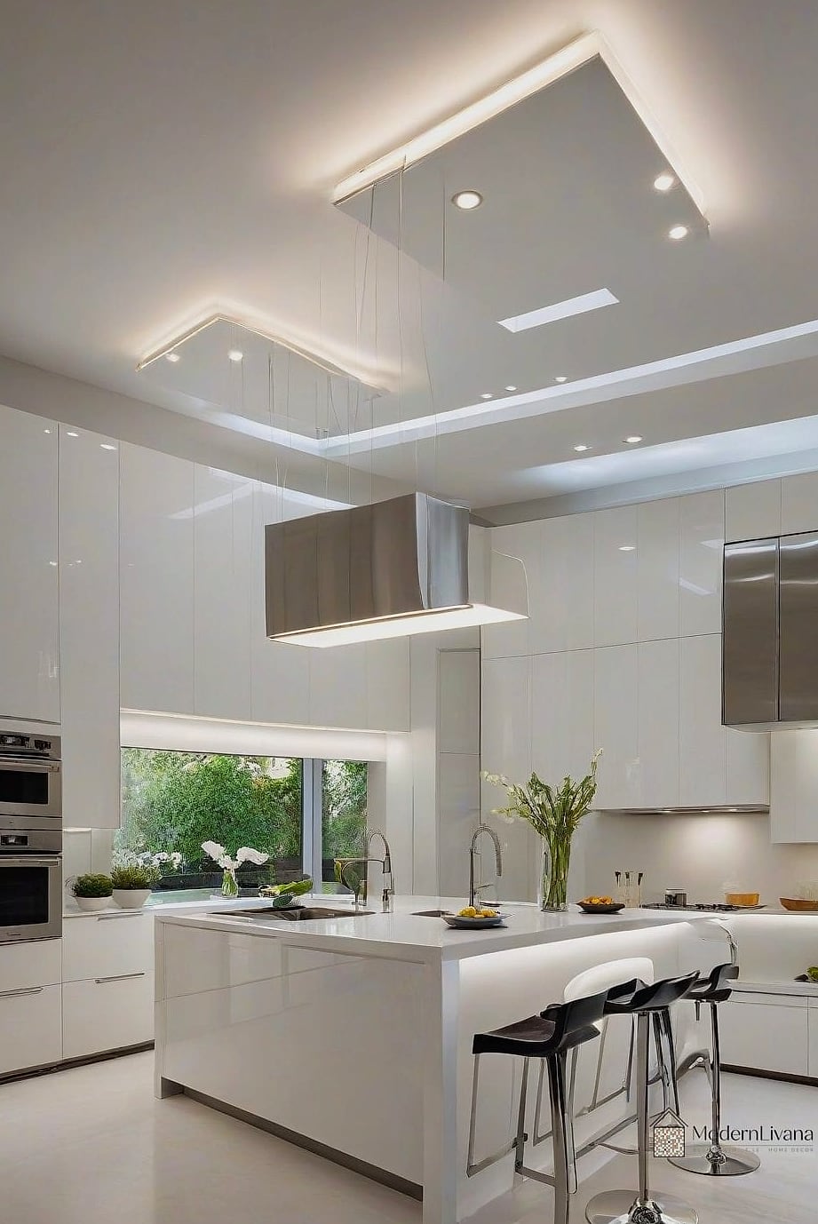 30 White Modern Kitchen Ideas Worth Bookmarking Before You Renovate 26 White Kitchen with Layered Lighting