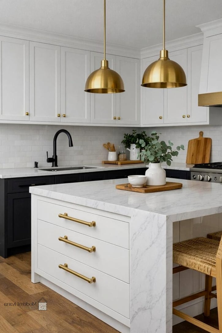 30 White Modern Kitchen Ideas Worth Bookmarking Before You Renovate 28 White Kitchen with a Mixed Metal Finish