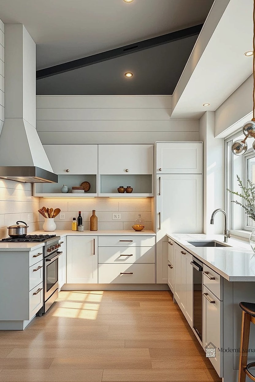 30 White Modern Kitchen Ideas Worth Bookmarking Before You Renovate 29 White Kitchen with Vertical Shiplap Walls